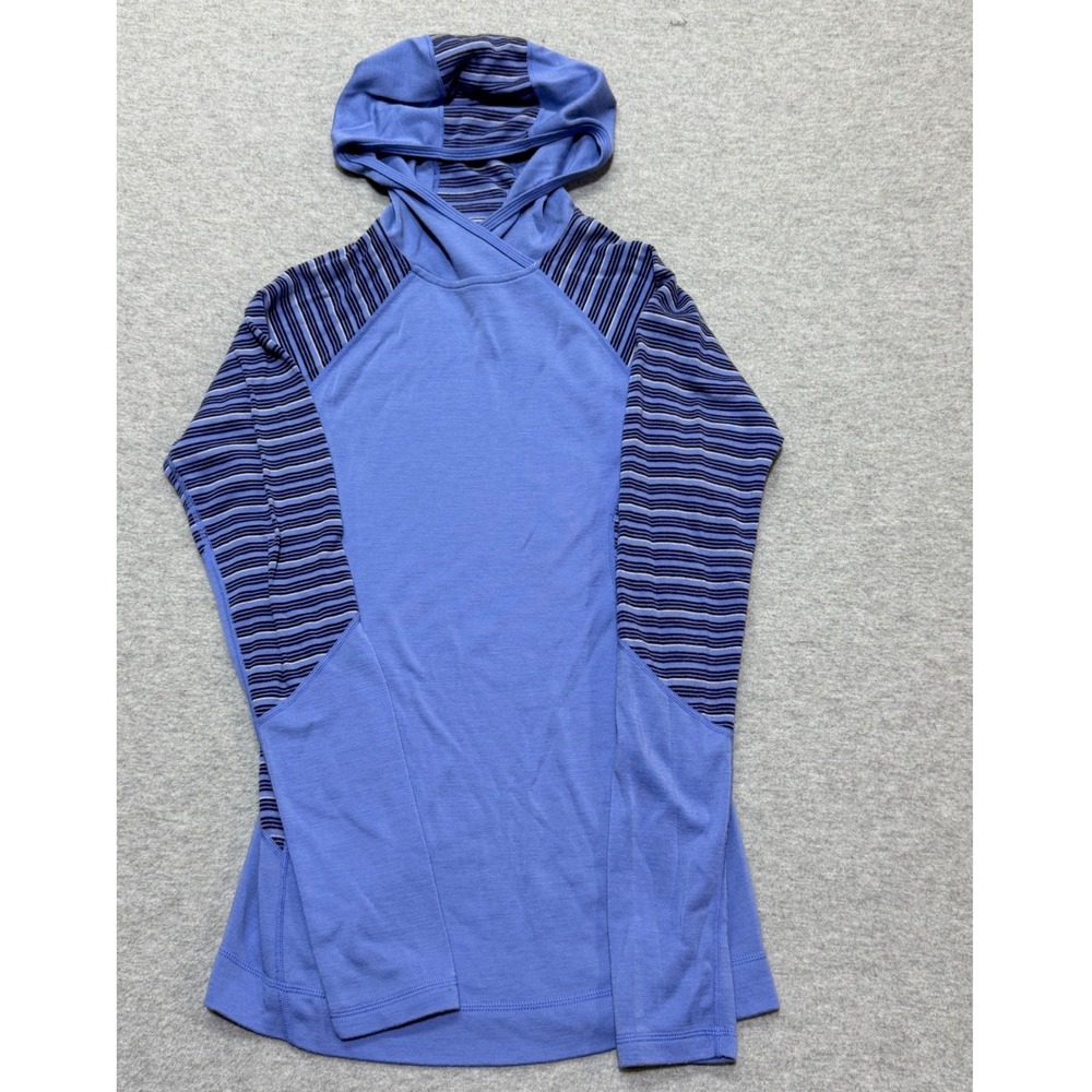 Smartwool Mid 250 Pattern Hoodie Womens Medium Blue Merino Wool Striped Hoodie